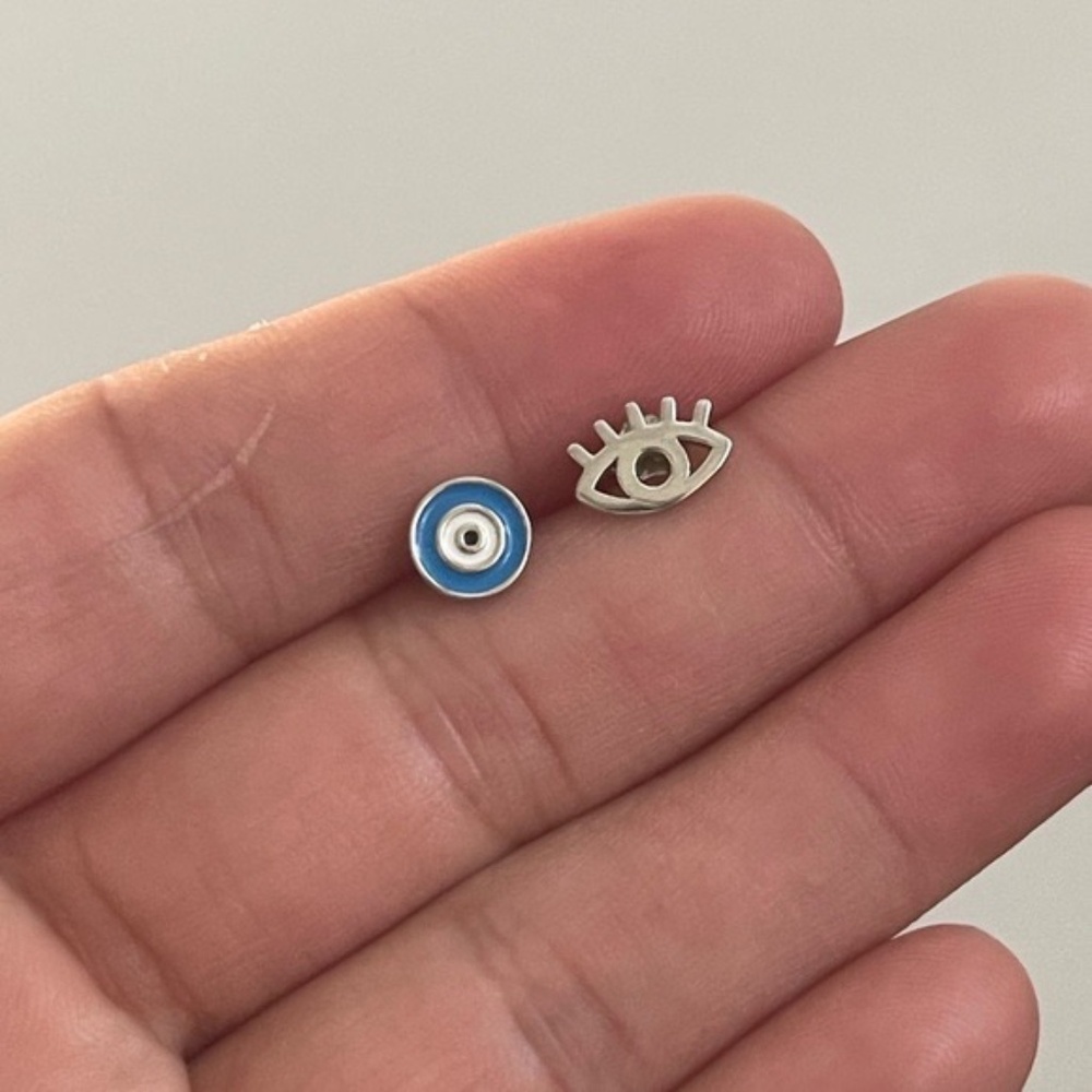 925 Sterling Silver Evil Eye Studs Earrings - Picture 2 of 10